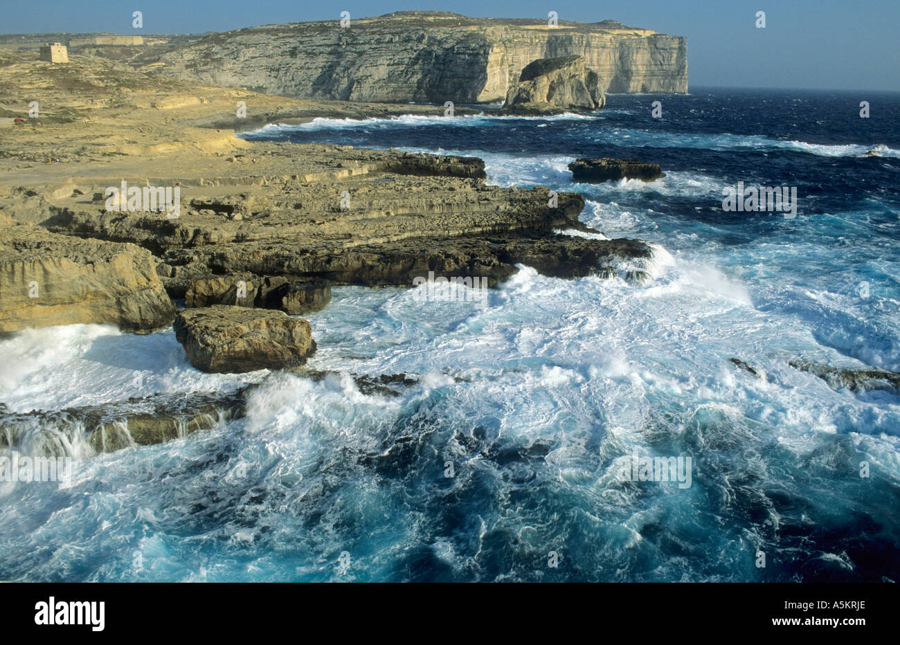 Rocky coast at Dwejra Bay, Gozo Island, Malta Stock Photo