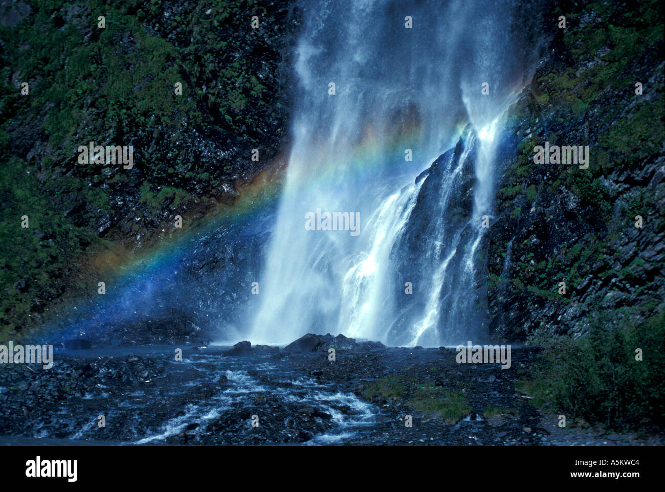 Rainbow at Bridal Veil Falls Alaska Stock Photo Alamy