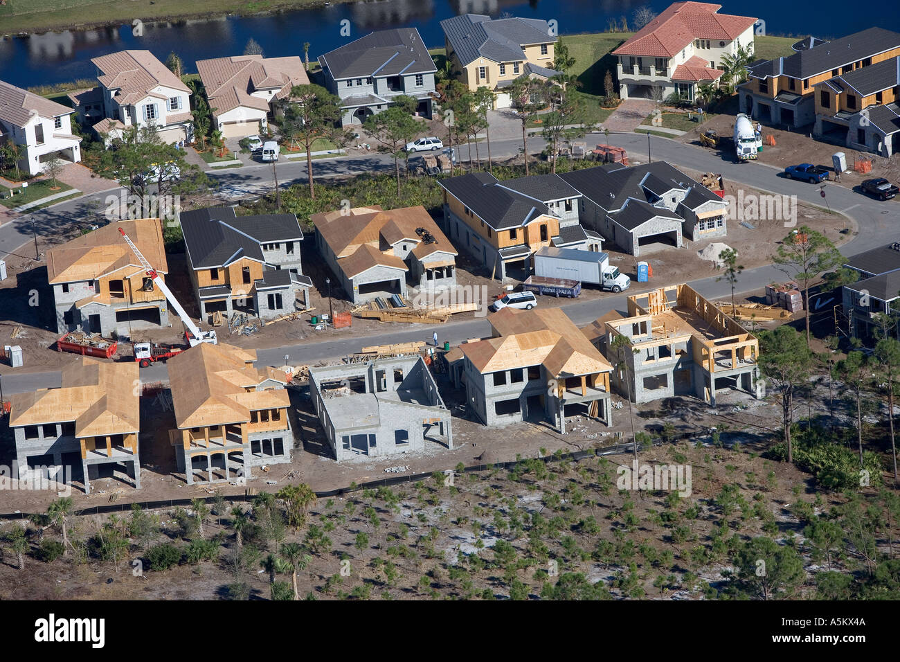 Airial view of construction housing development in Florida USA Stock