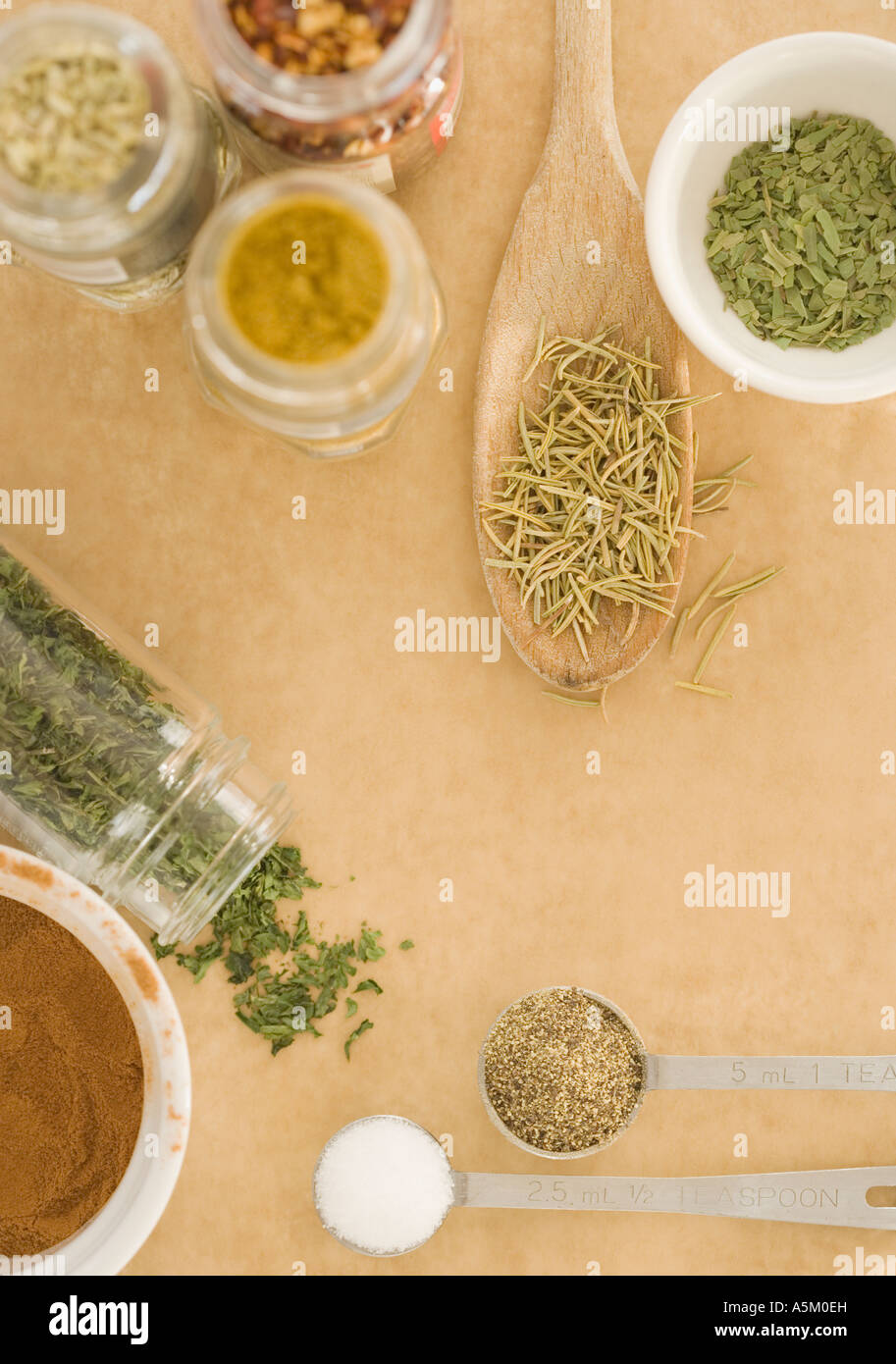 High angle view of assorted spices Stock Photo