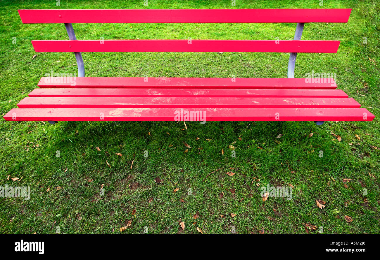 Red Park Bench In Memorial Garden Nanaimo Vancouver Island British