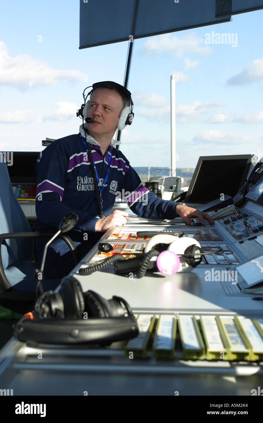 Air Traffic Controller in airport ATC control tower Stock Photo