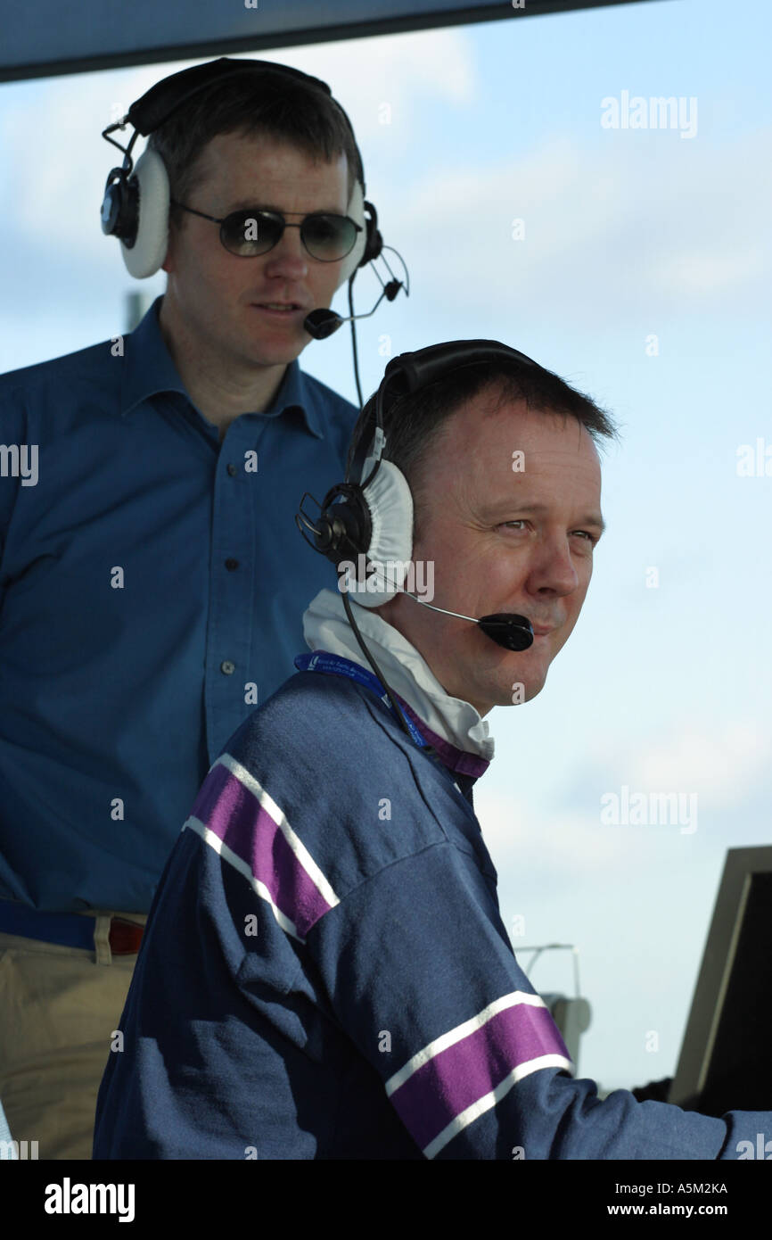 Air Traffic Controller supervisor in airport ATC control tower Stock Photo