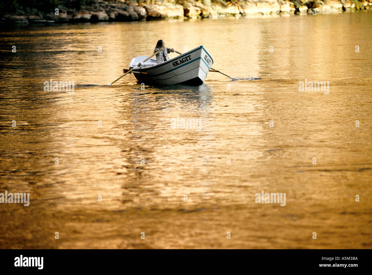 woman rowing a dory Stock Photo Alamy