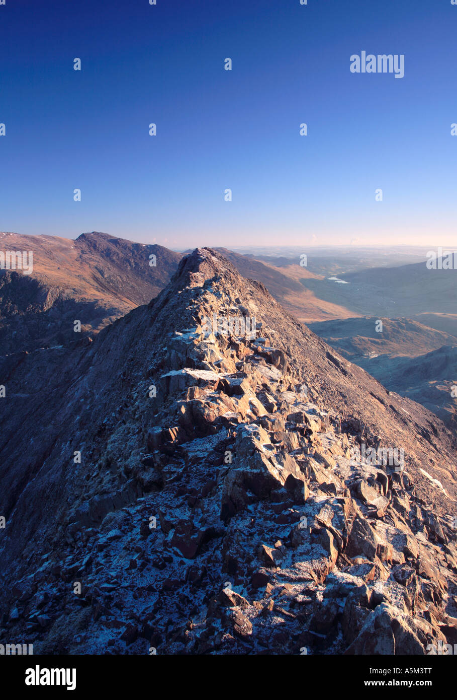 Crib Goch on The Snowdon Horseshoe ridgewalk Snowdonia National Park Gwynedd Wales Stock Photo