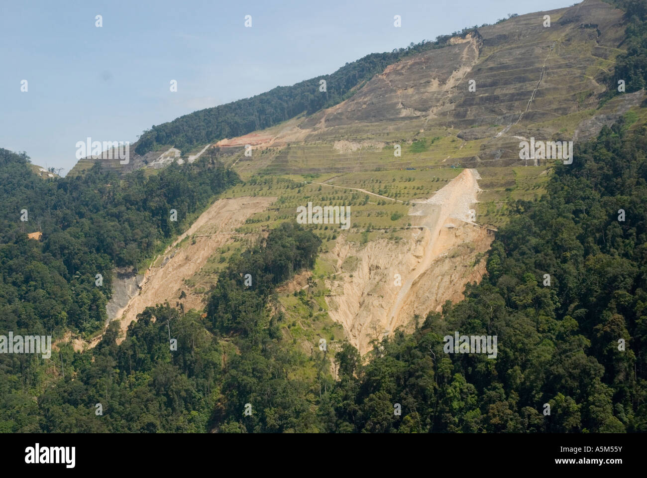 Landslides on cleared forest hillsides in the Cameron Highlands of Malaysia Stock Photo