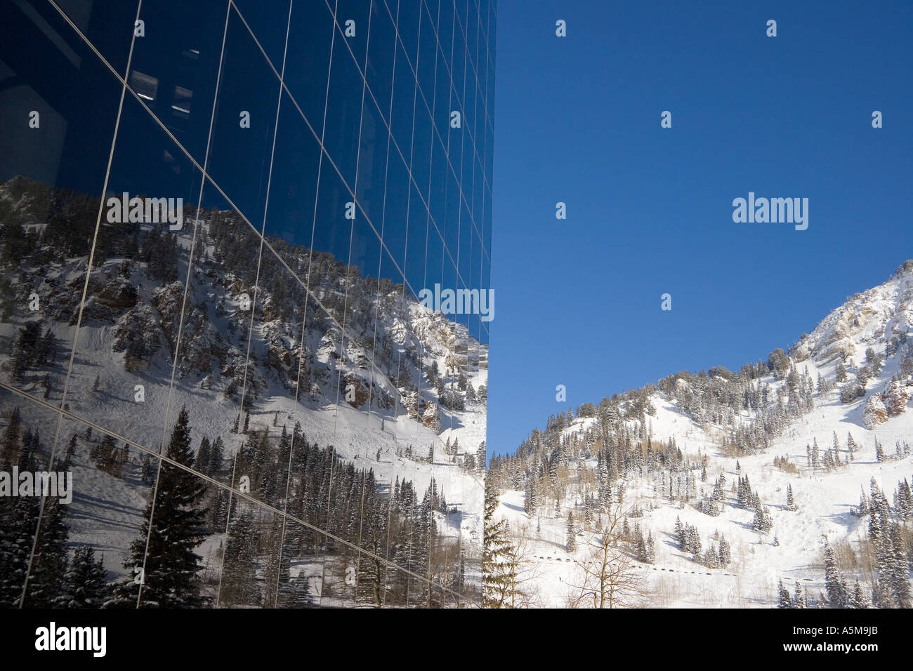 Windows at Cliff Lodge at Snowbird Ski Resort Utah USA Stock Photo