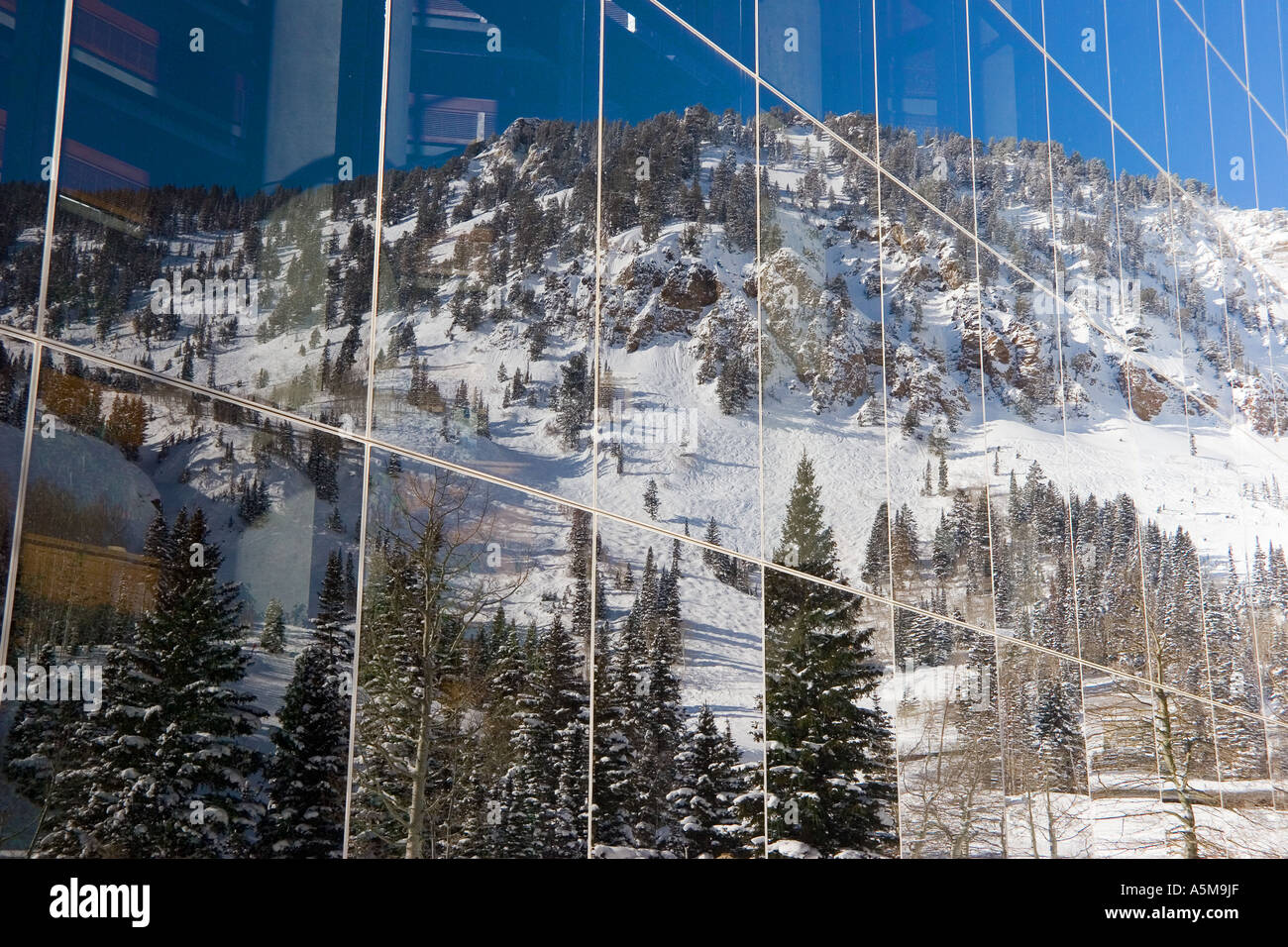 Windows at Cliff Lodge at Snowbird Ski Resort Utah USA Stock Photo