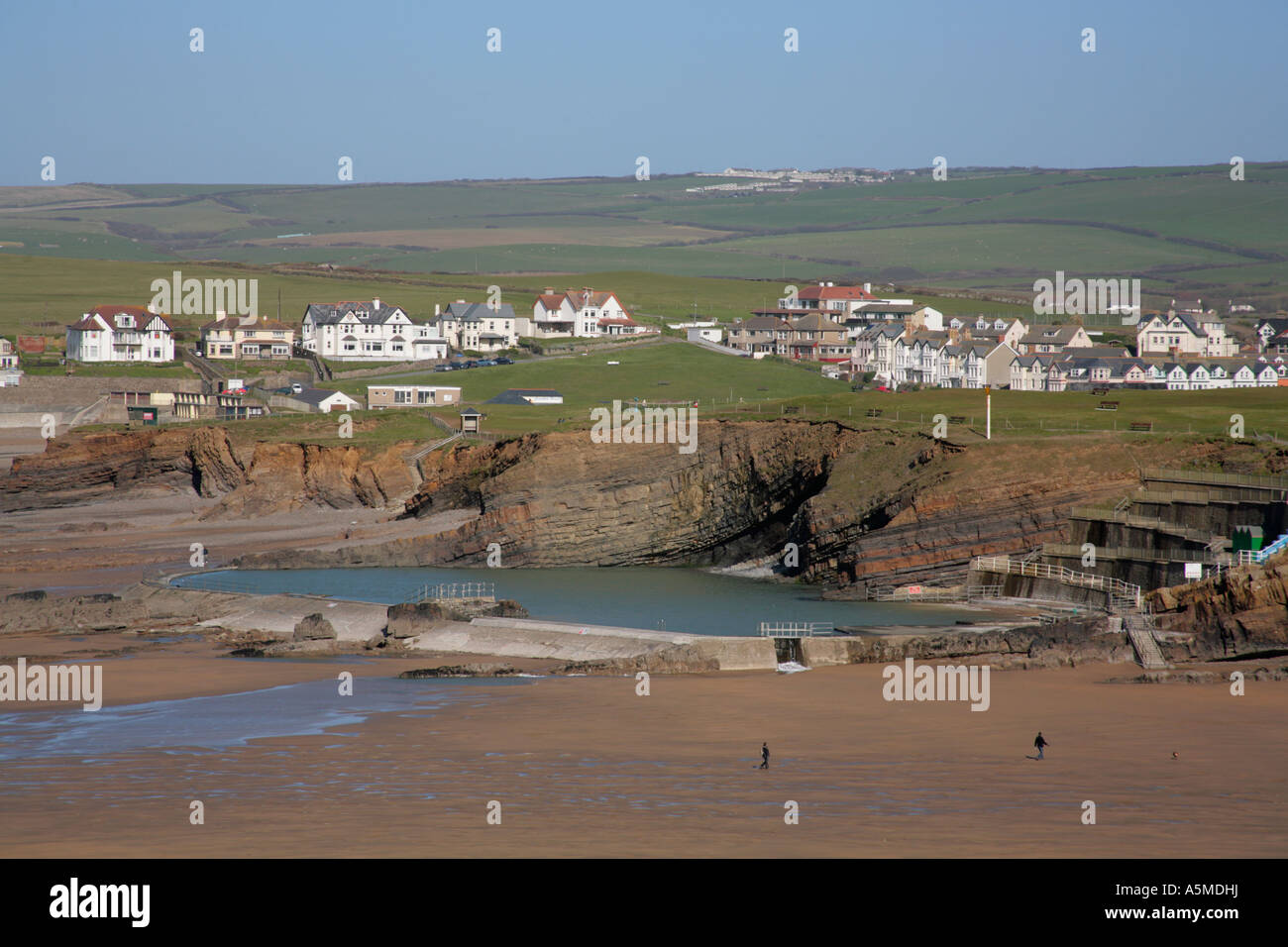 Bude, Cornwall, seafront and beach with fresh seawater tidal swimming