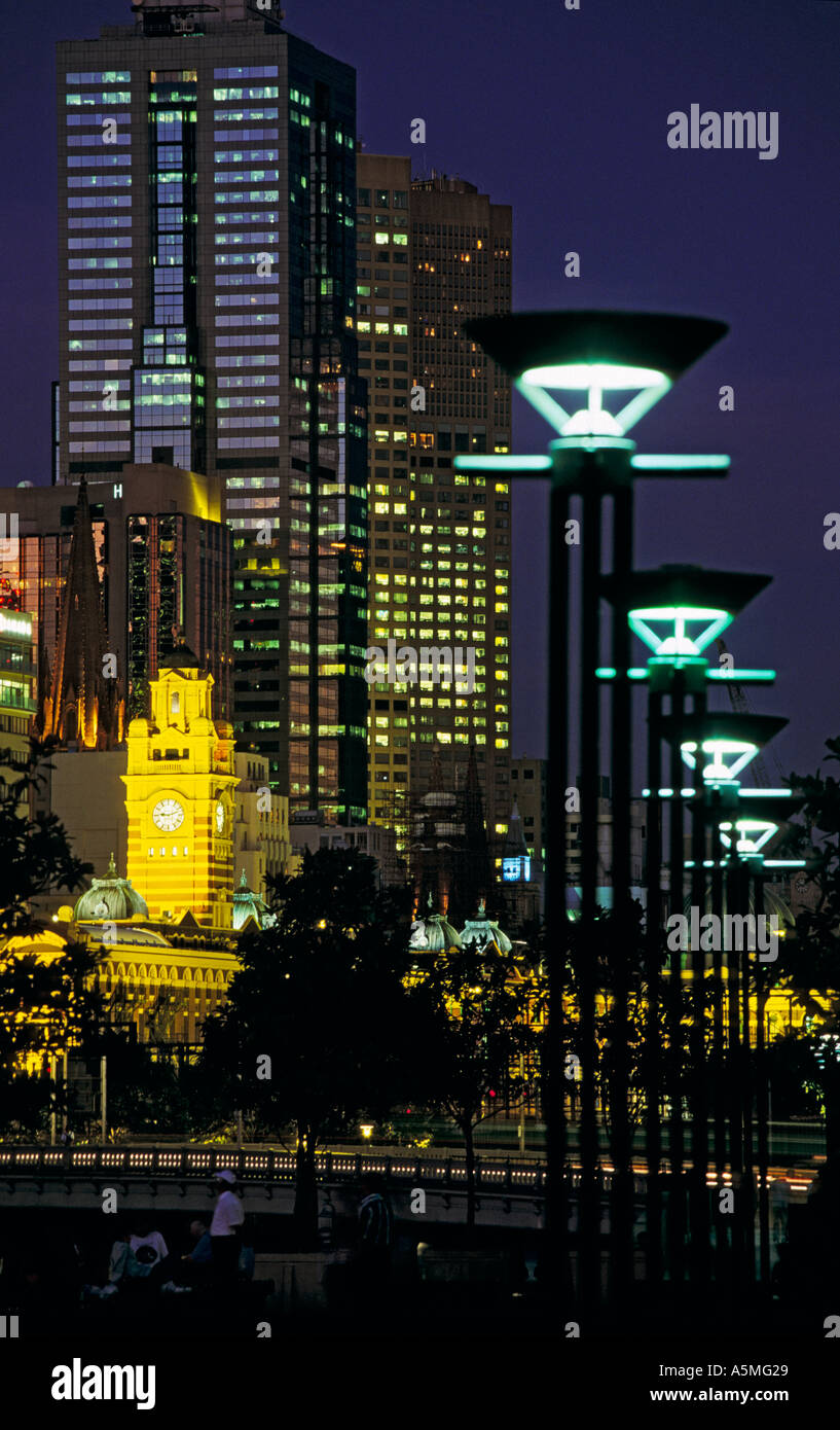 City Centre from Yarra River promenade, Southbank, , Melbourne,  Yarra River,  Victoria, Australia, vertical, Stock Photo