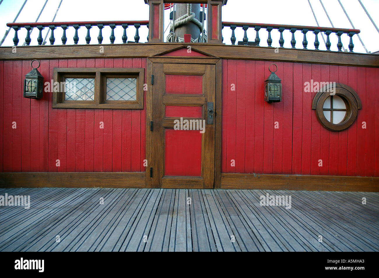 RAJ98806 Old Ship in Museum showing wall red color with door and windows PARIS France Europe Stock Photo