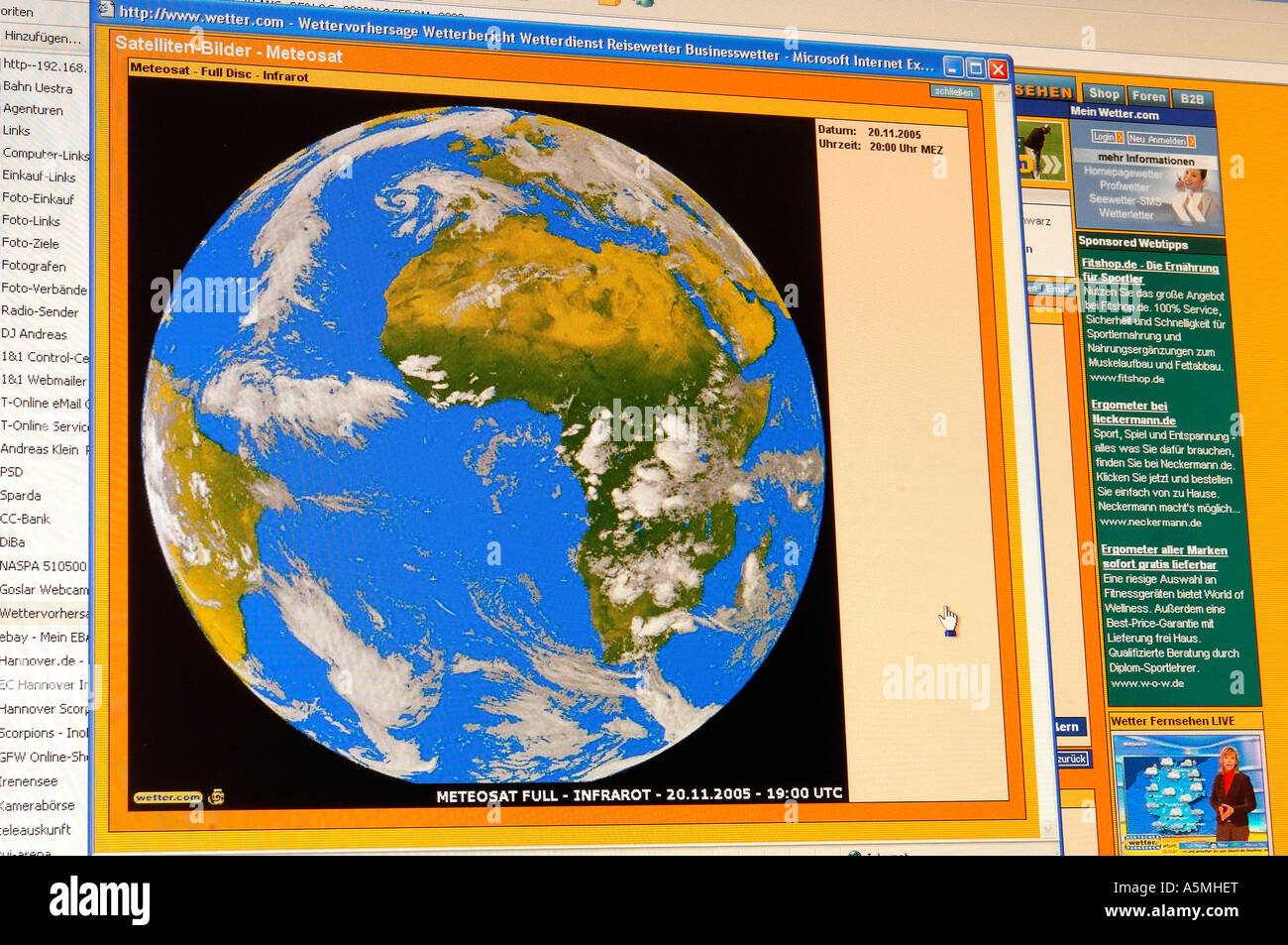 Wetterkarte Wettervorhersage Wetterprogramm Satellitenbild PC Monitor Stock Photo