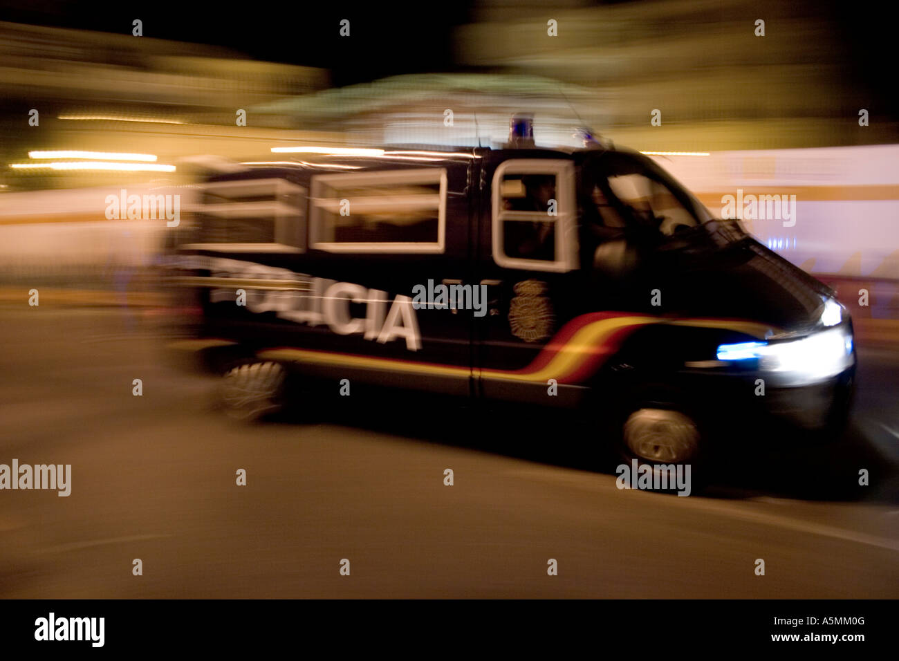 Spanish Police Van speeds towards an emergency Stock Photo
