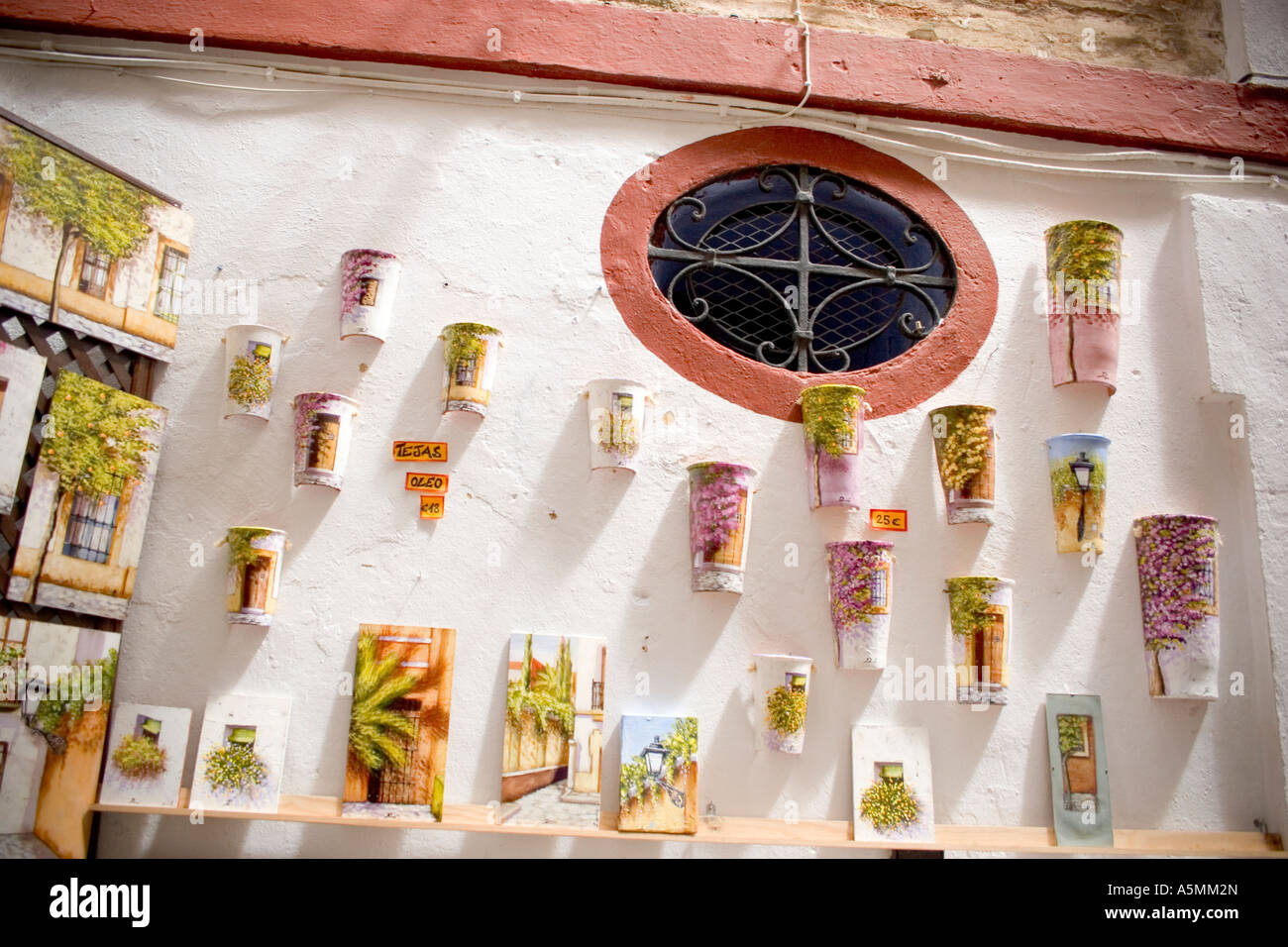 Spanish pottery for sale in a traditional Spanish shop Stock Photo