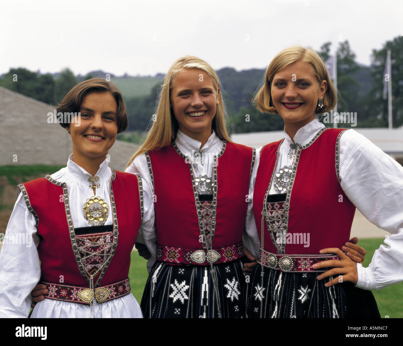 Norwegian women in national costume Stock Photo