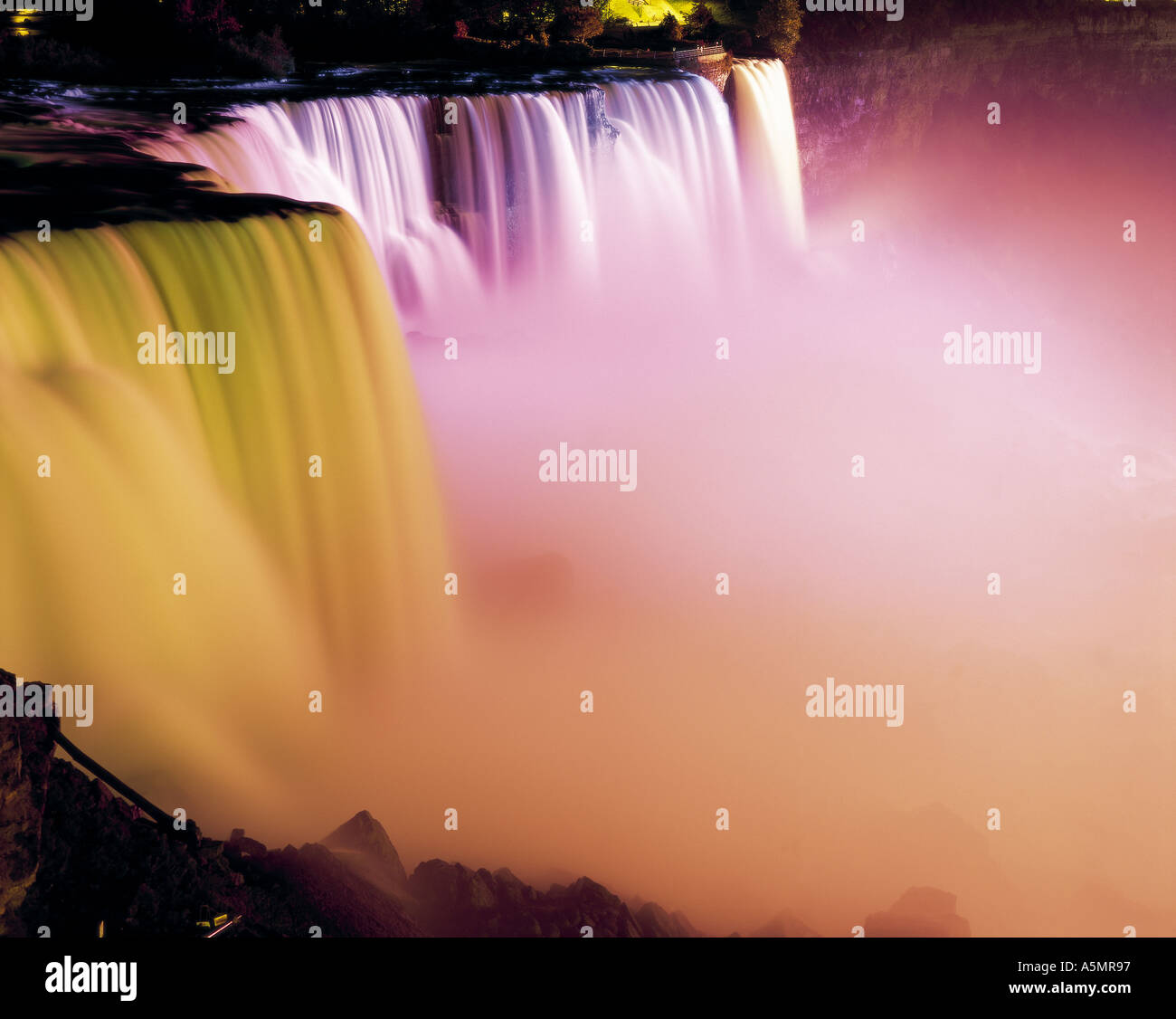American Falls illuminated at Niagara USA Stock Photo Alamy
