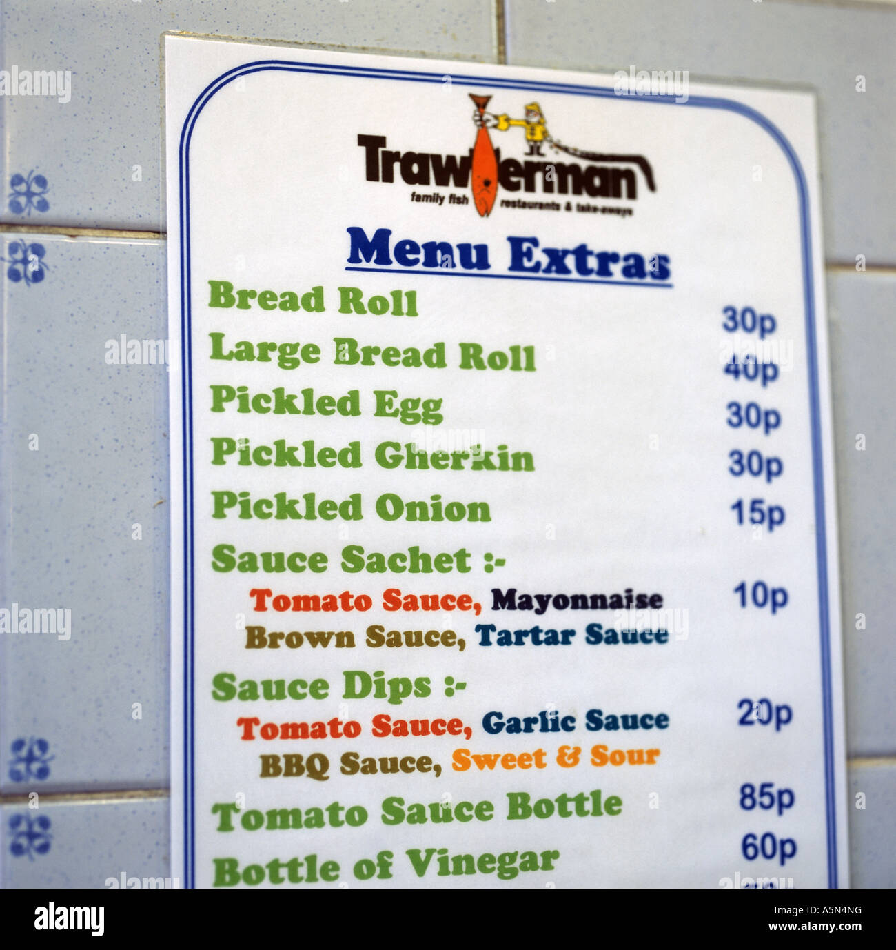 chip shop extras menu Stock Photo Alamy