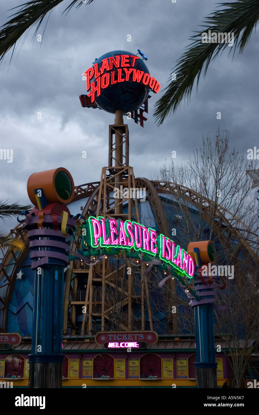 Entrance to Pleasure Island area of Downtown Disney at dusk Walt Stock
