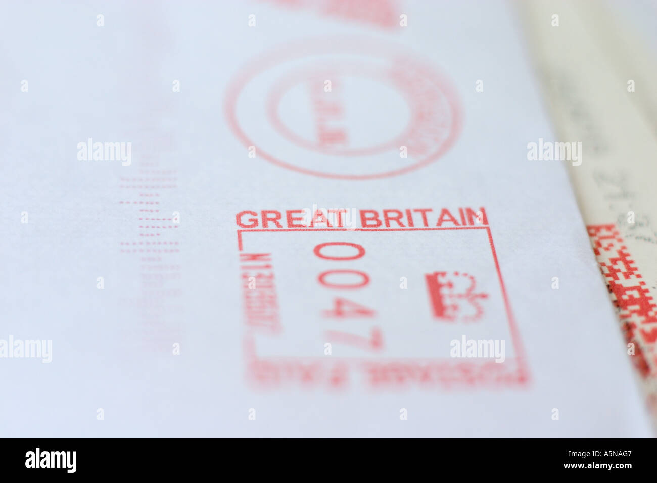 close up of great britain franked mail Stock Photo