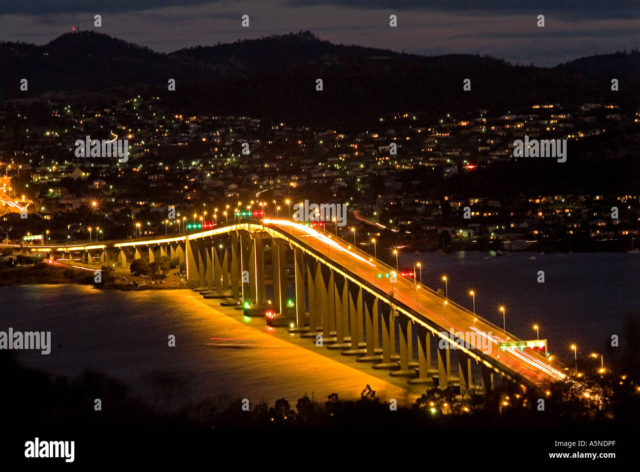 The Tasman bridge across the Derwent River in Hobart Tasmania Stock Photo