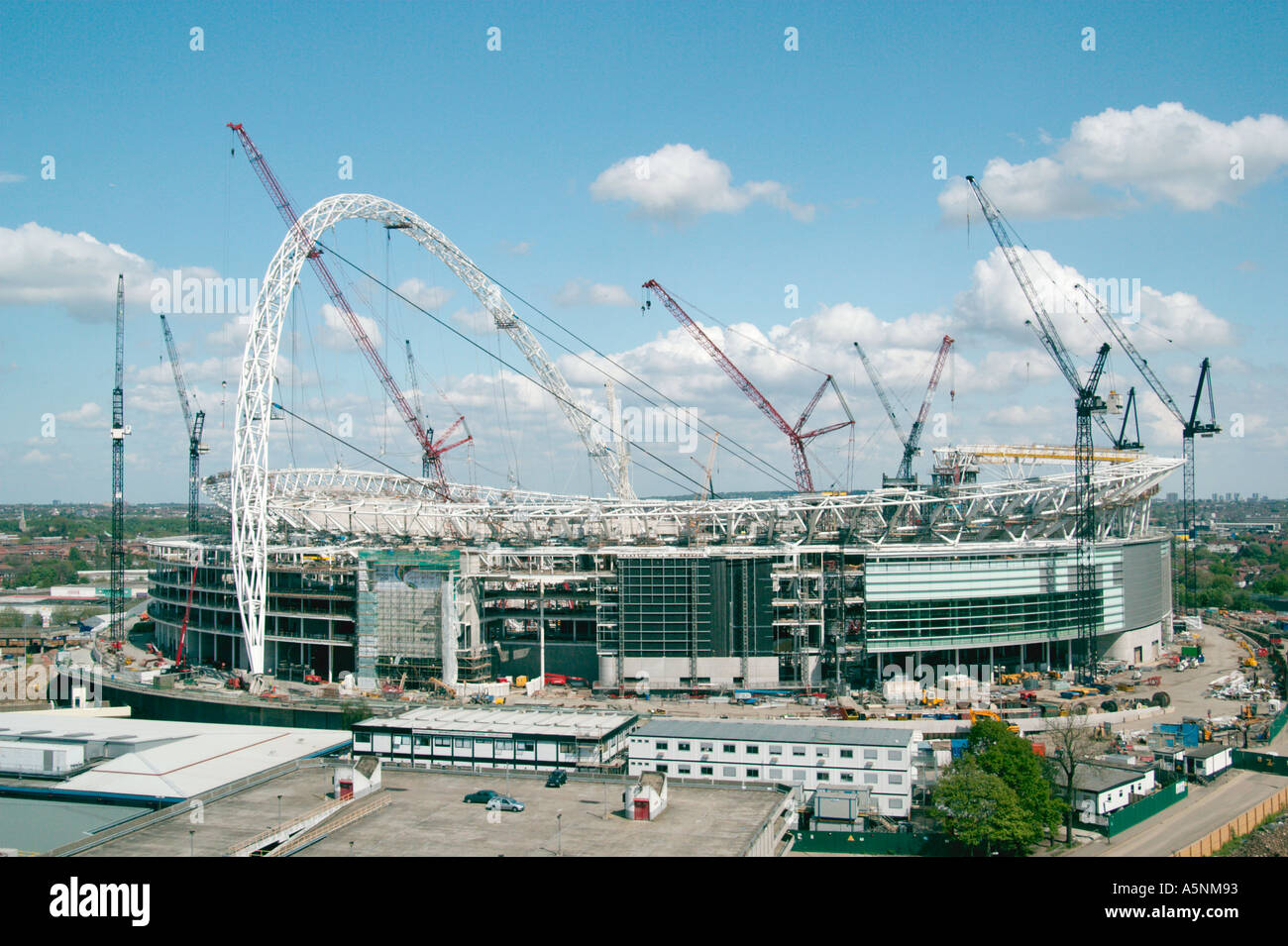 View of the new Wembley Stadium and arch under construction in London UK Stock Photo