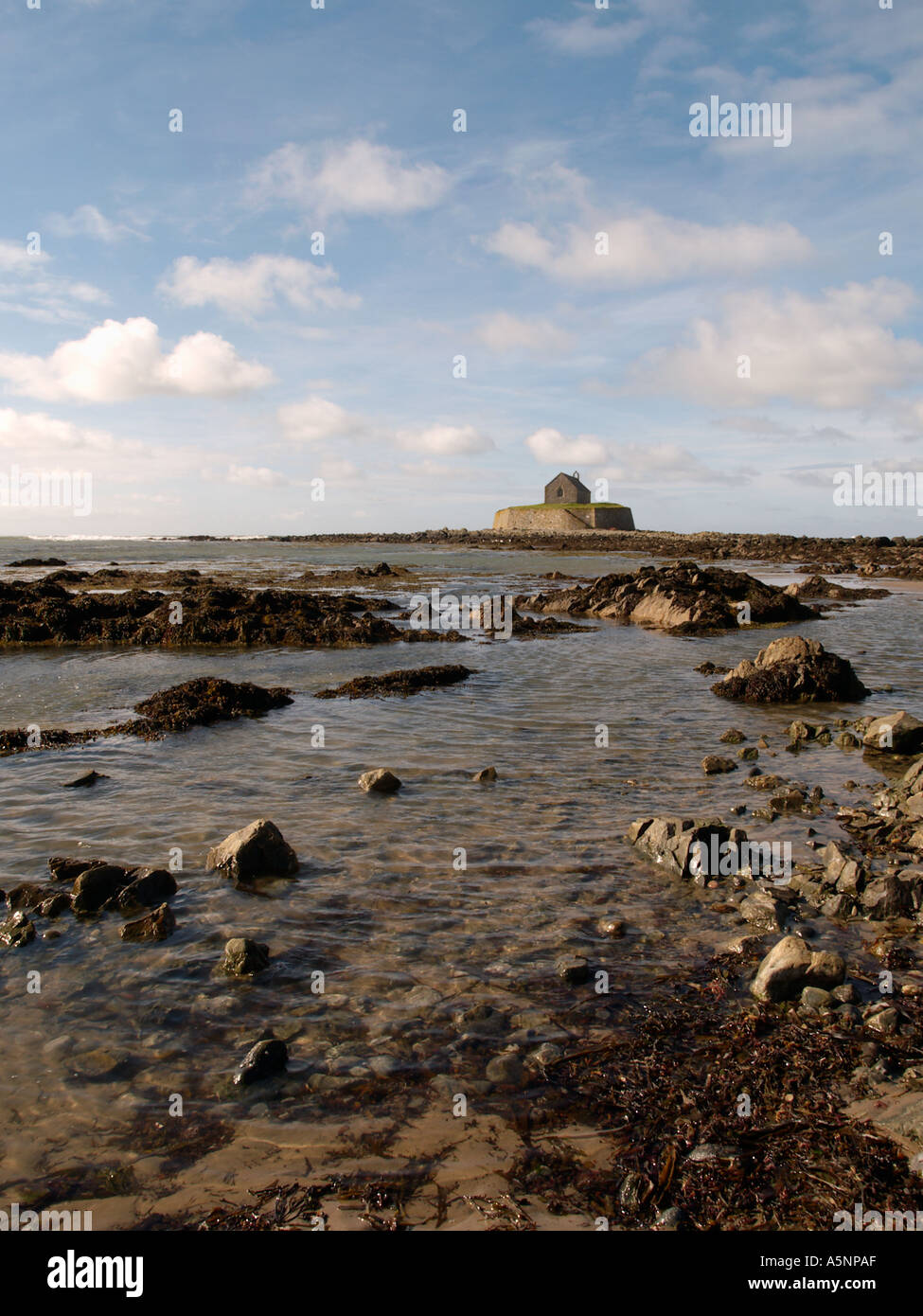 Aberffraw Anglesey UK 12th CENTURY LLANGWYFAN CHURCH on small tidal ...