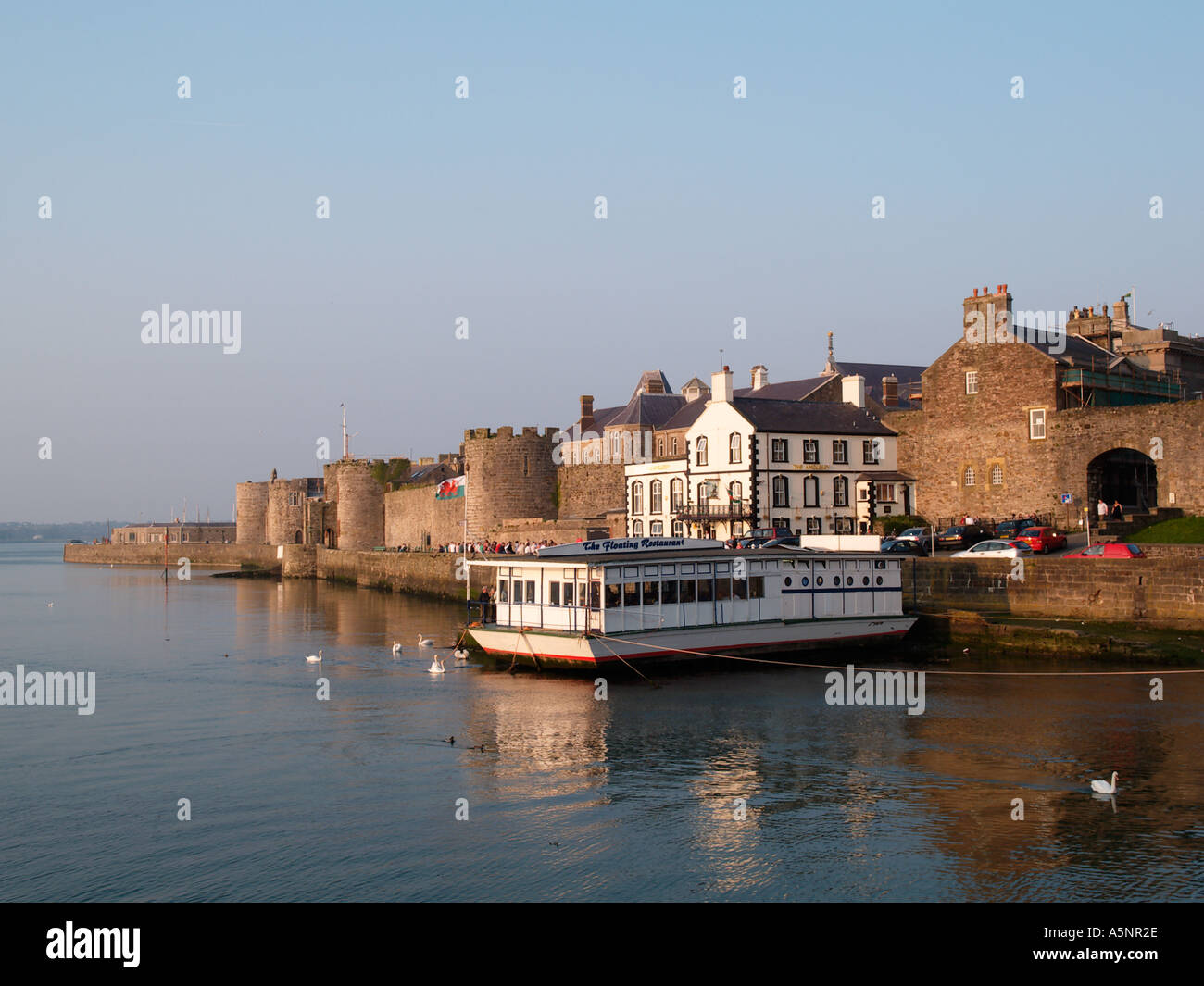 CAERNARFON TOWN WALLS and "The Anglesey" public house overlooking Menai
