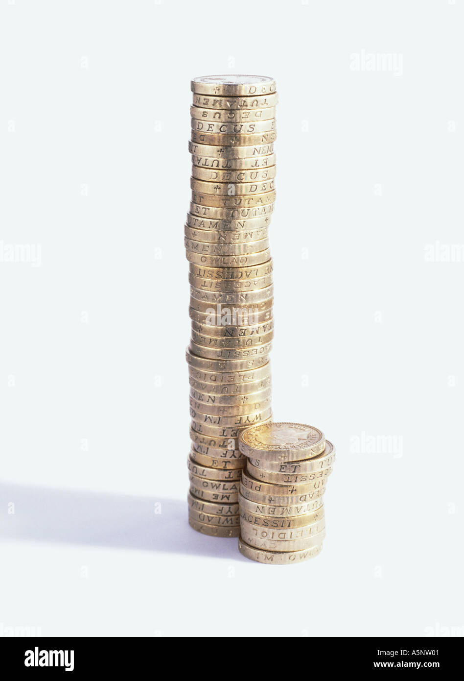 Two piles of pound coins Stock Photo