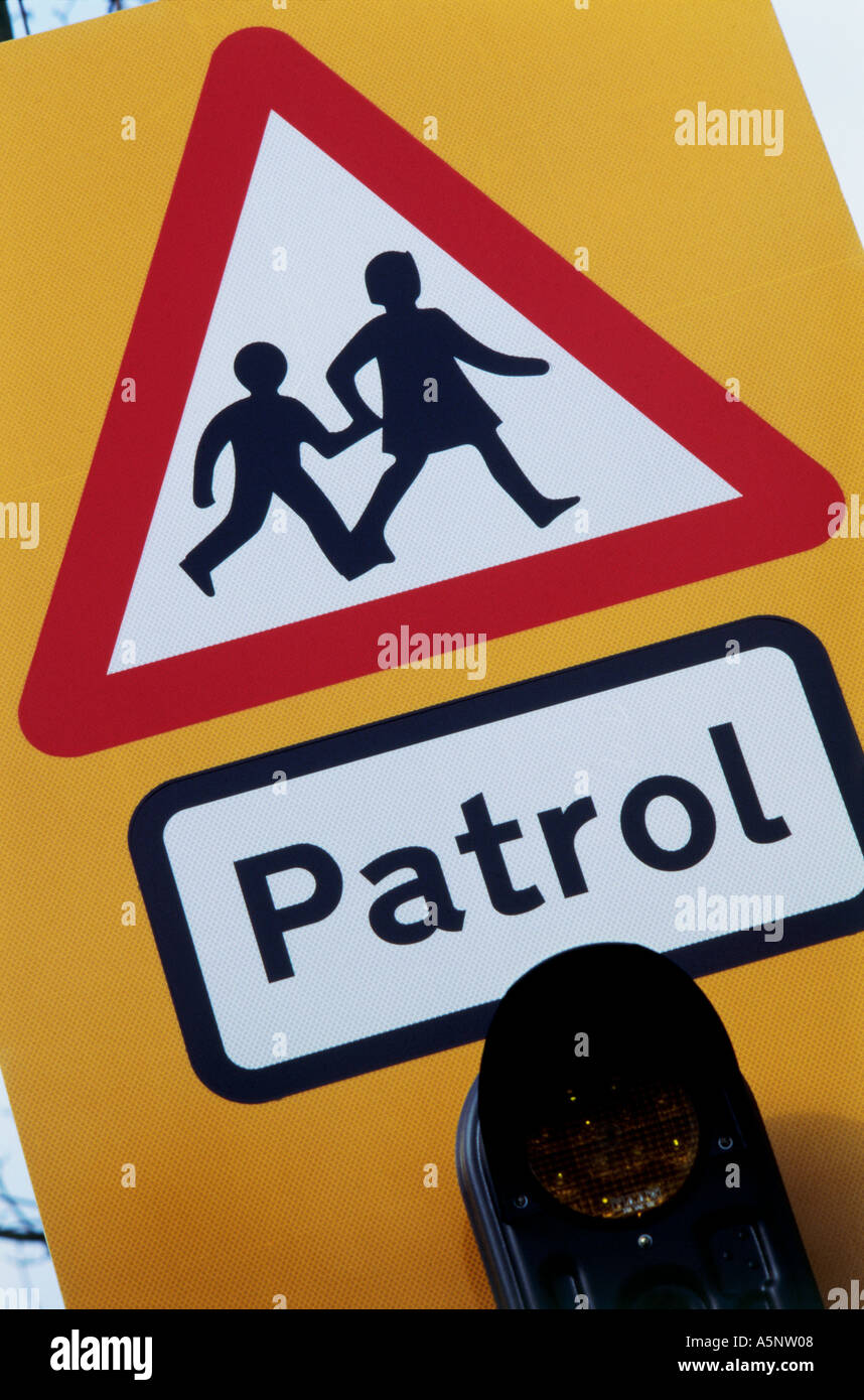 Traffic signs warning road users that children are crossing Stock Photo