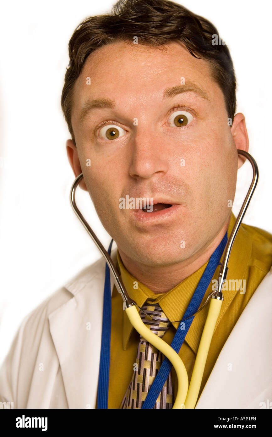 Surprised doctor! Patient says "I'm what?" Stock Photo