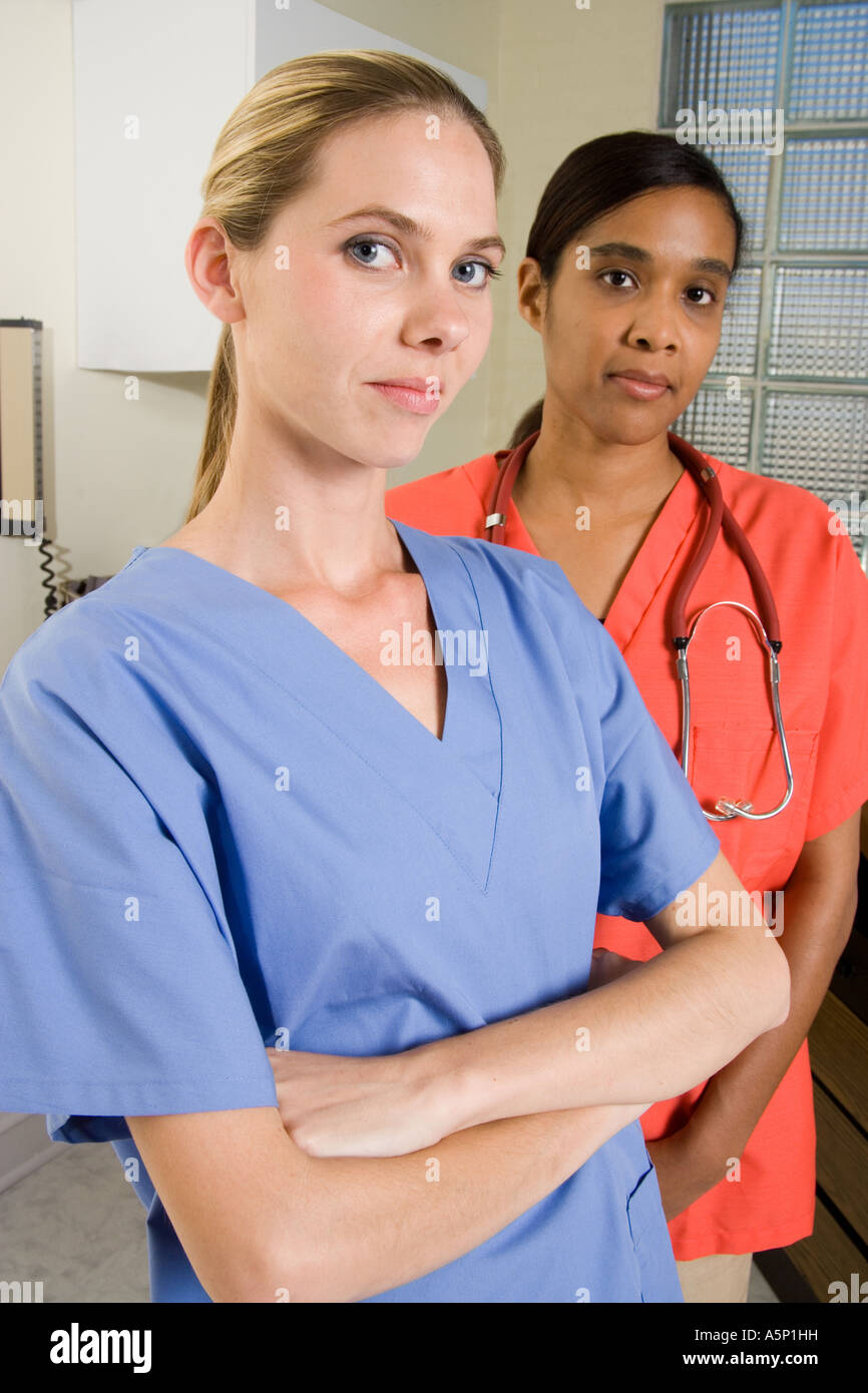 Two female medical healthcare workers Stock Photo Alamy