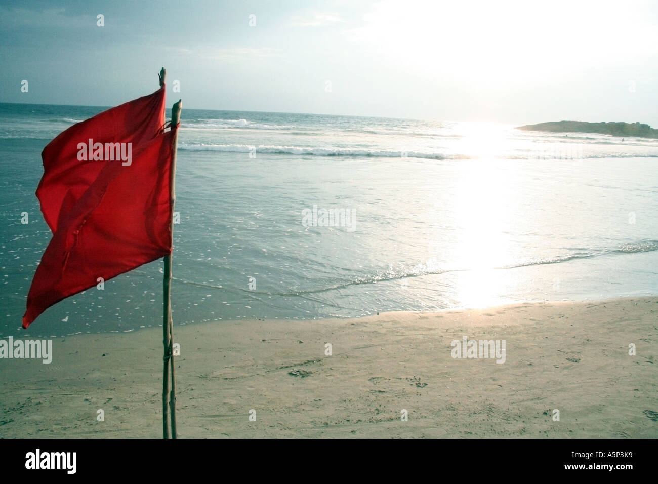 Red Flag warning, Kovalam beach, kerala, india. Stock Photo
