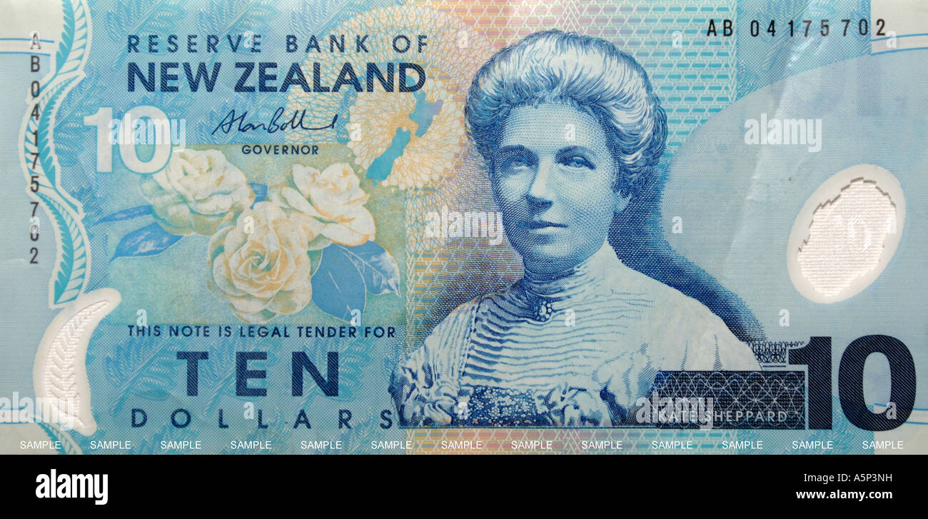 A New Zealand 10 Dollar Note. Stock Photo