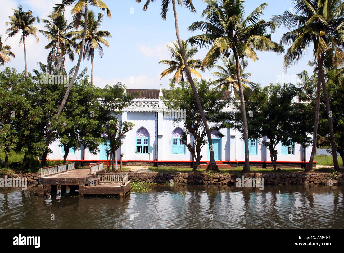 Historical building on the Kerala backwaters Stock Photo