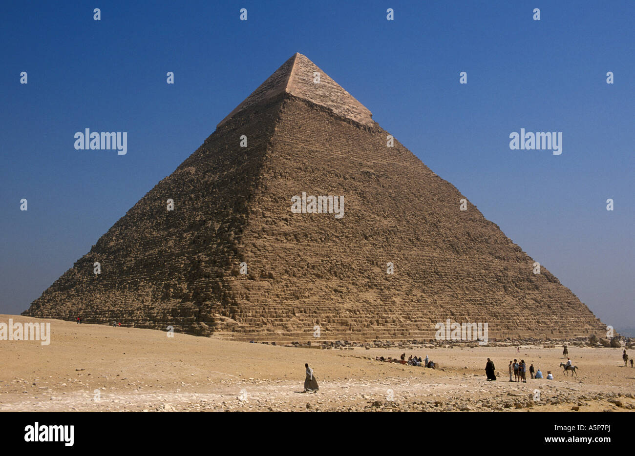 Pyramid of Khafre with limestone covering at the summit, Pyramids of Giza, Cairo, Egypt Stock Photo