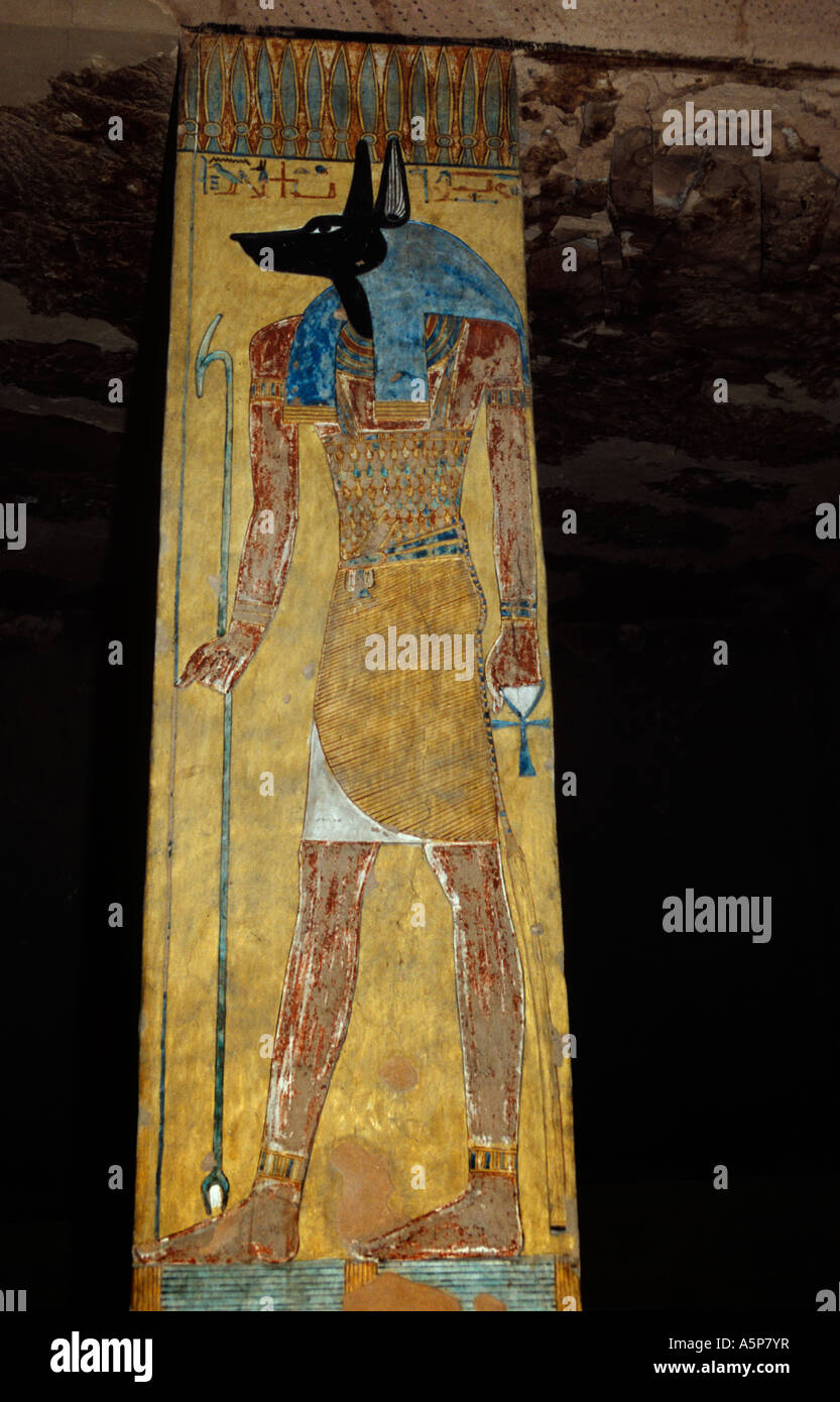 painting of Anubis in the burial chamber in the tomb of Sethnakht