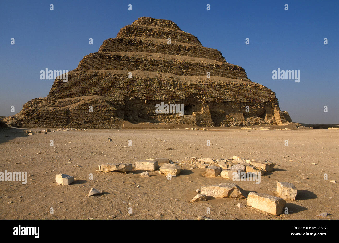 Djoser's step pyramid dominates the necropolis of Saqqara, Egypt Stock Photo