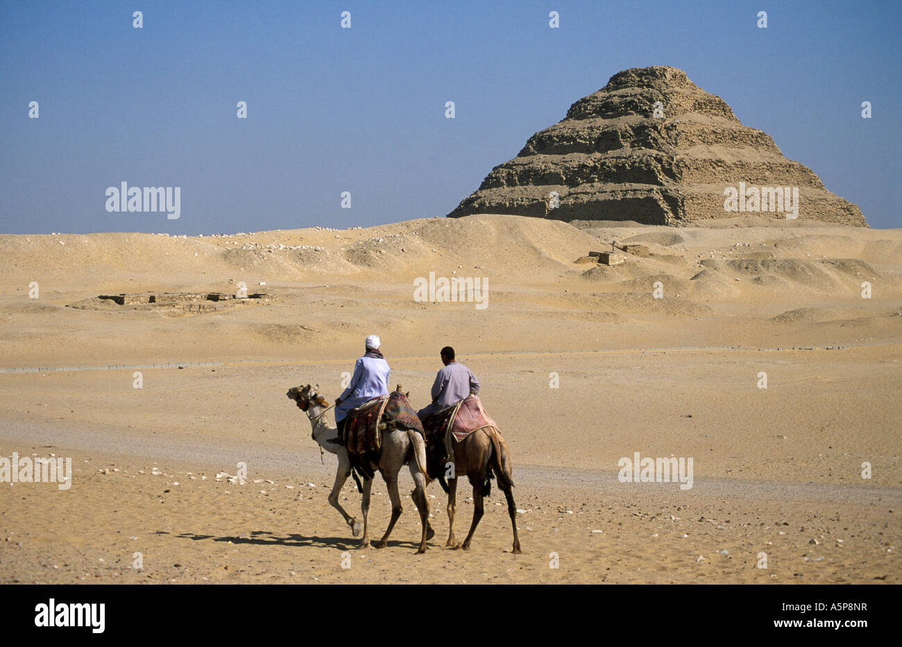 Djoser's step pyramid dominates the necropolis of Saqqara, Egypt Stock Photo