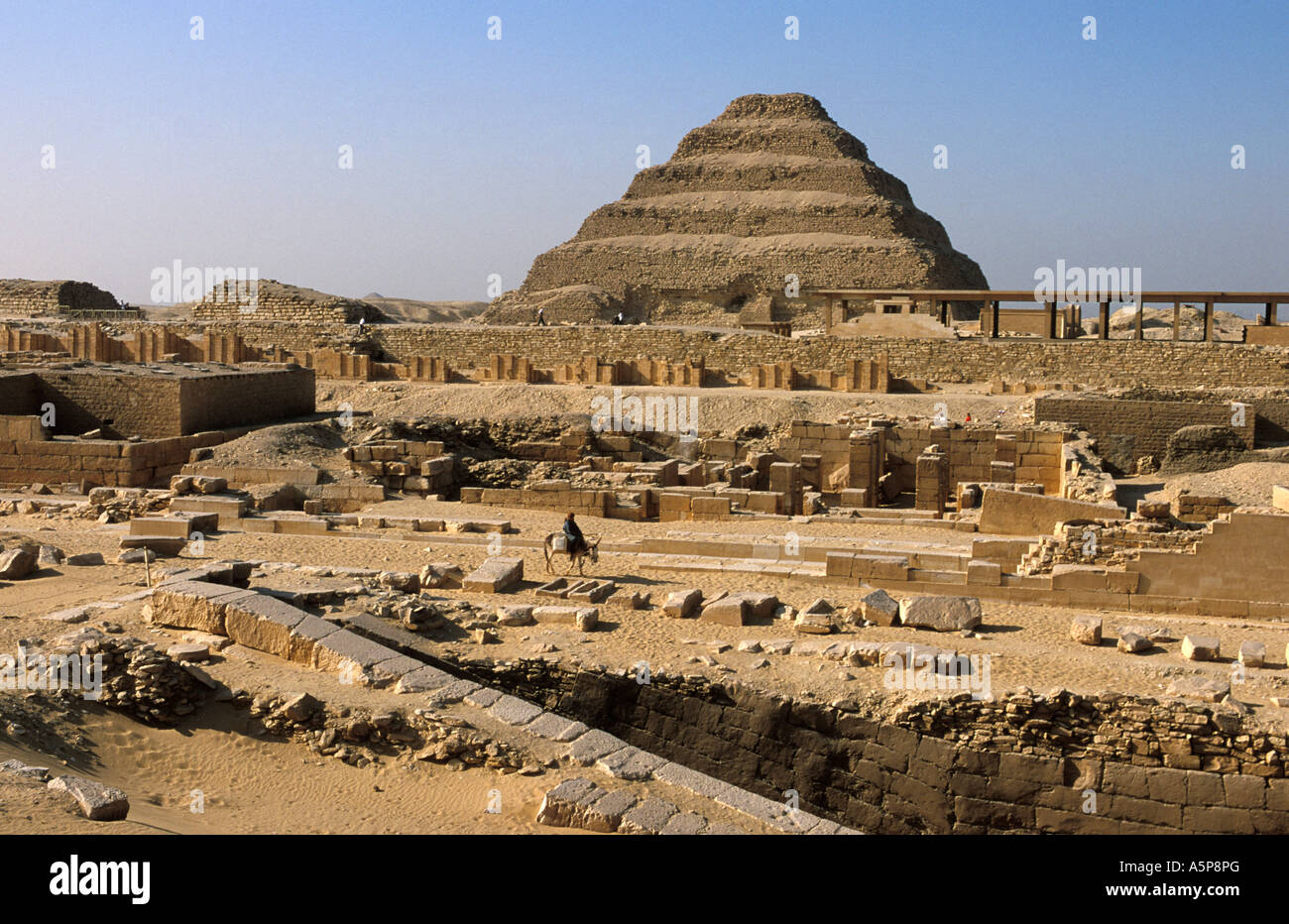 Djoser's step pyramid dominates the necropolis of Saqqara Egypt Stock Photo