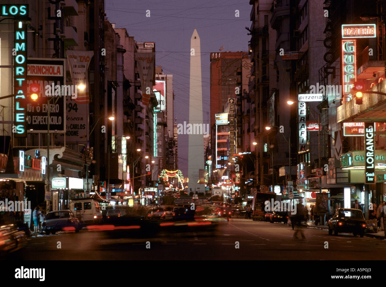 CORRIENTES AVENUE BY NIGHT, BUENOS AIRES L, ARGENTINA Stock Photo