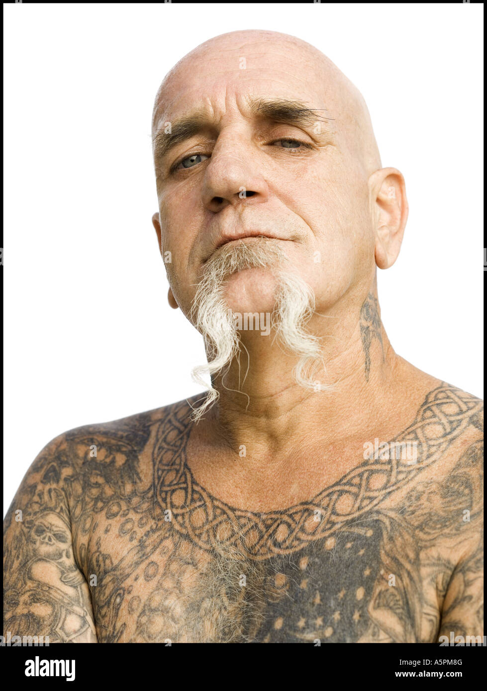 Bald man with tattoos Stock Photo - Alamy