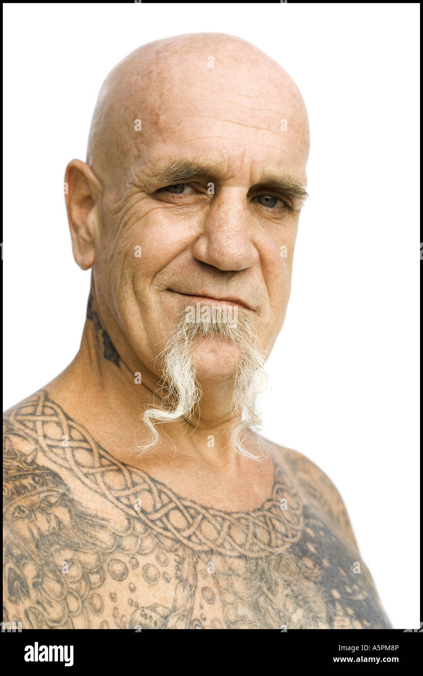 Bald man with tattoos Stock Photo - Alamy