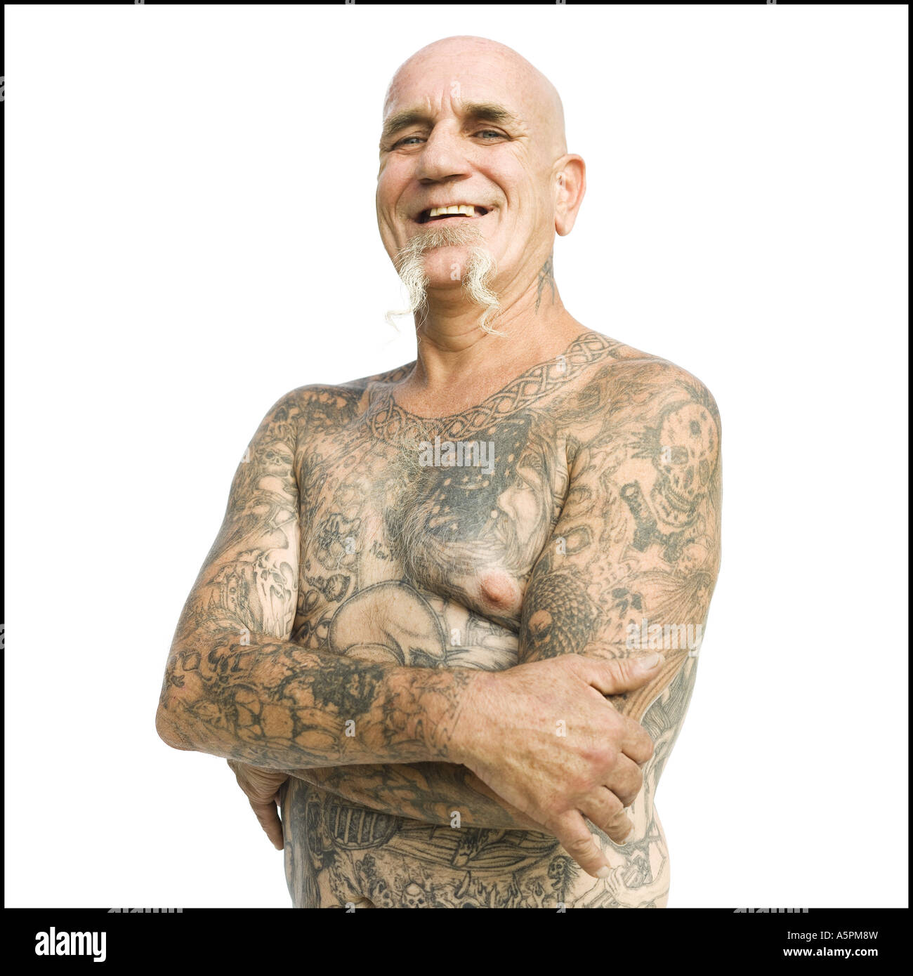 Bald Man with tattoos Stock Photo - Alamy