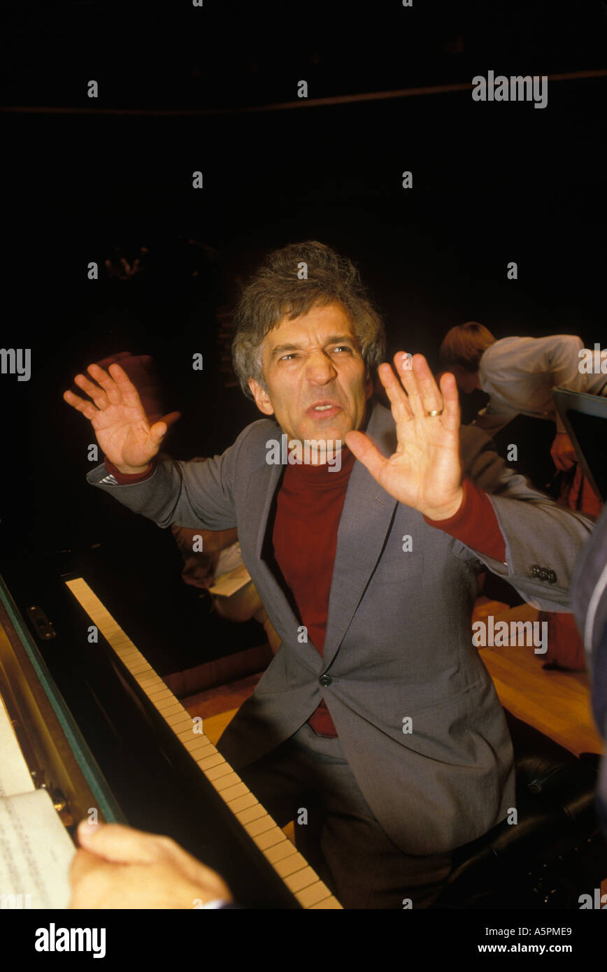 Vladimir Ashkenazy classical pianist at the piano in rehearsal with the Royal Philharmonic orchestra at the Barbican Centre London England  1990s UK Stock Photo