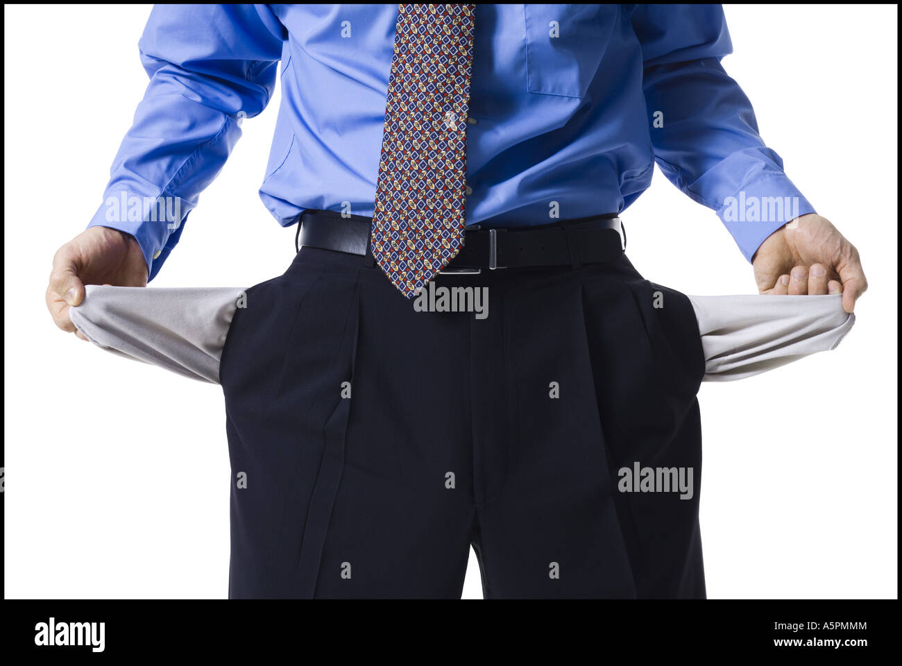 Man with empty pockets inside out Stock Photo Alamy