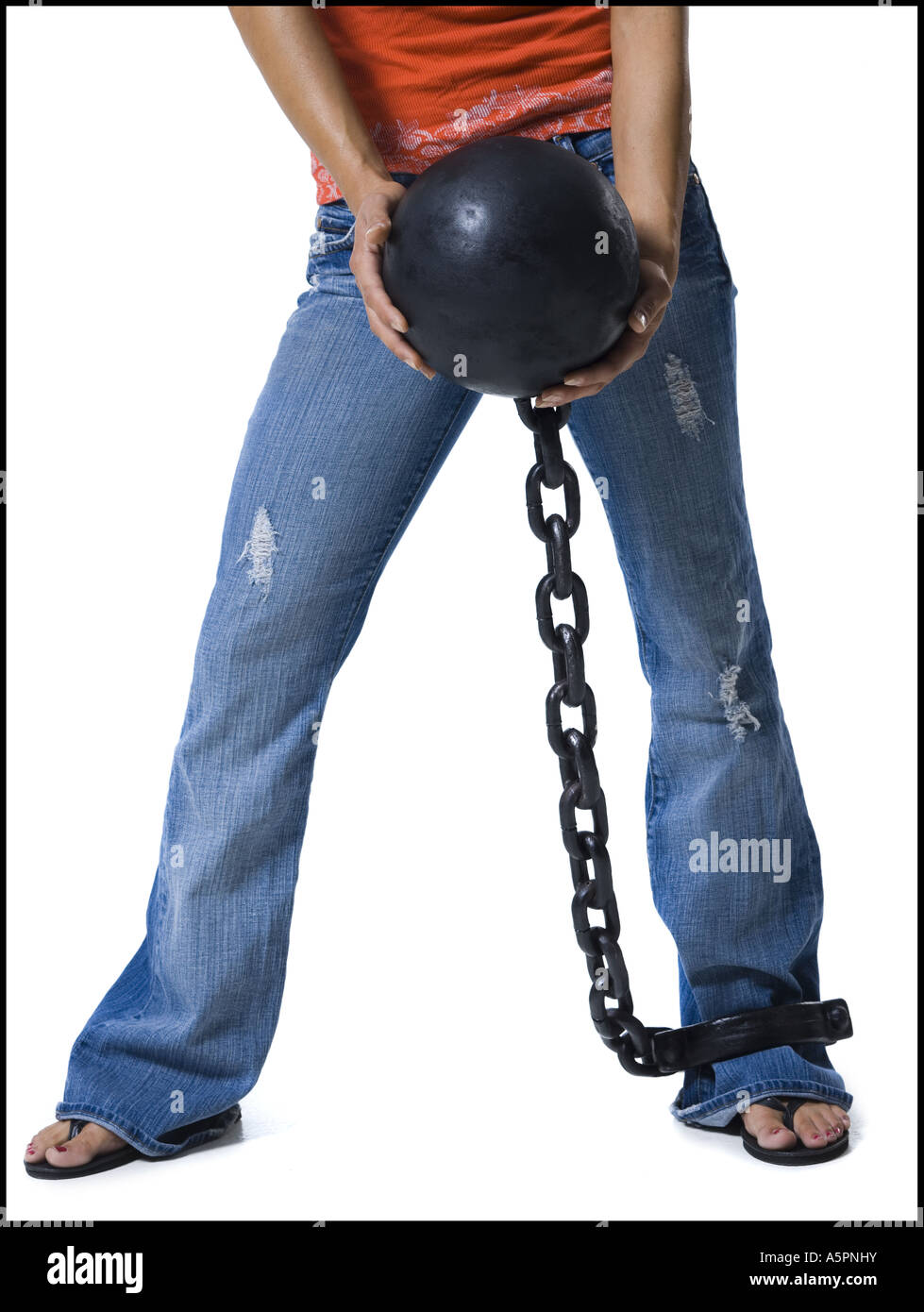 Attractive Young Woman Shackled In Chains Stock Photo, Picture and Royalty  Free Image. Image 5202772.