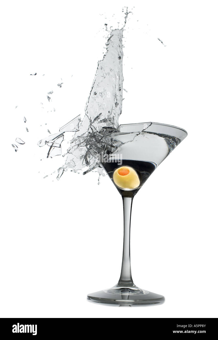 Exploding martini glass Stock Photo