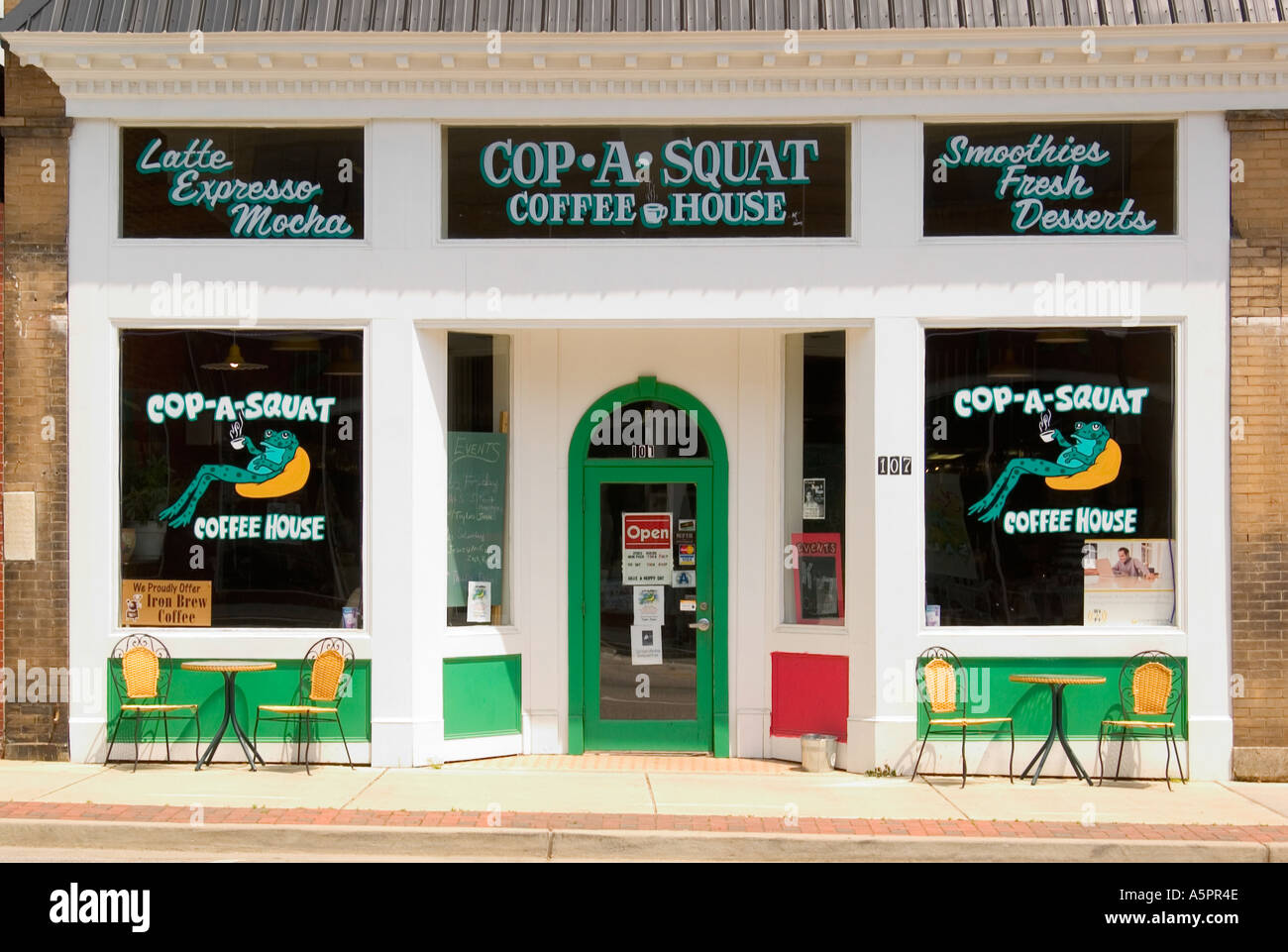 Cop A Squat Coffee House Restaurant Lancaster South Carolina USA Stock Photo