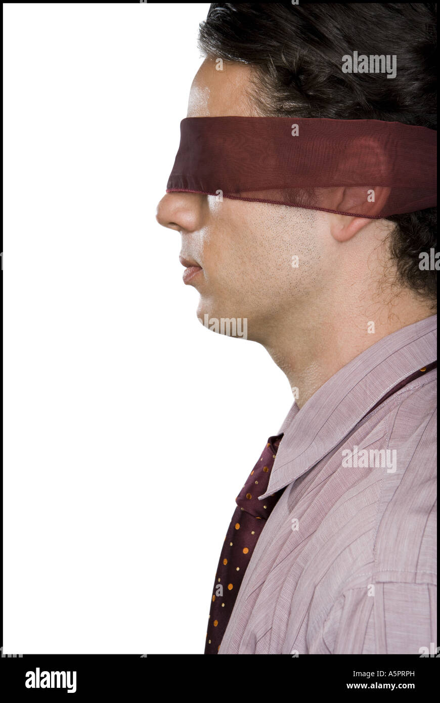 Closeup profile of blindfolded man in suit Vector Image