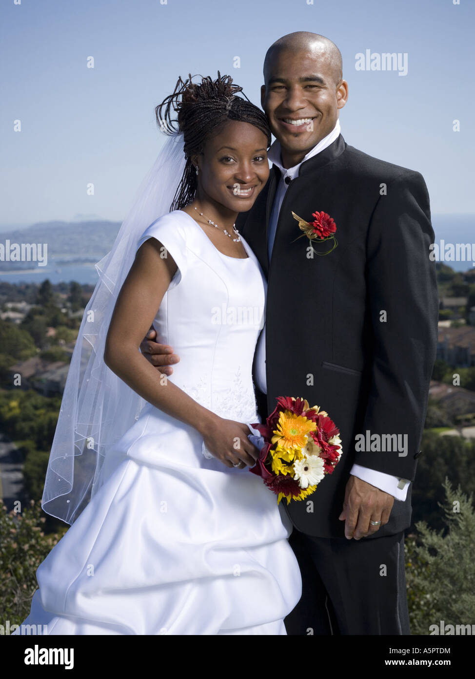 Portrait of a newlywed couple smiling together Stock Photo